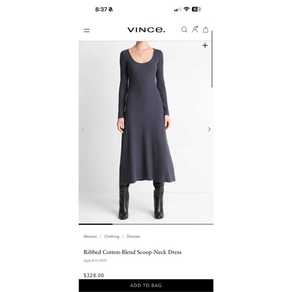 Vince Black Long Sleeve Scoop Neck Dress Women's Medium